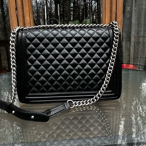 Black Quilted Chain-strap Shoulder Bag - Unbranded